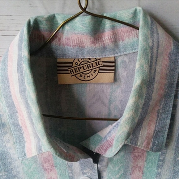 Vintage Denim Republic Short Sleeve Striped Button - Picture 3 of 4
